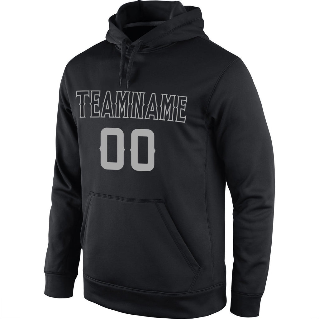 Custom Stitched Black Black-Gray Sports Pullover Sweatshirt Hoodie photo 2