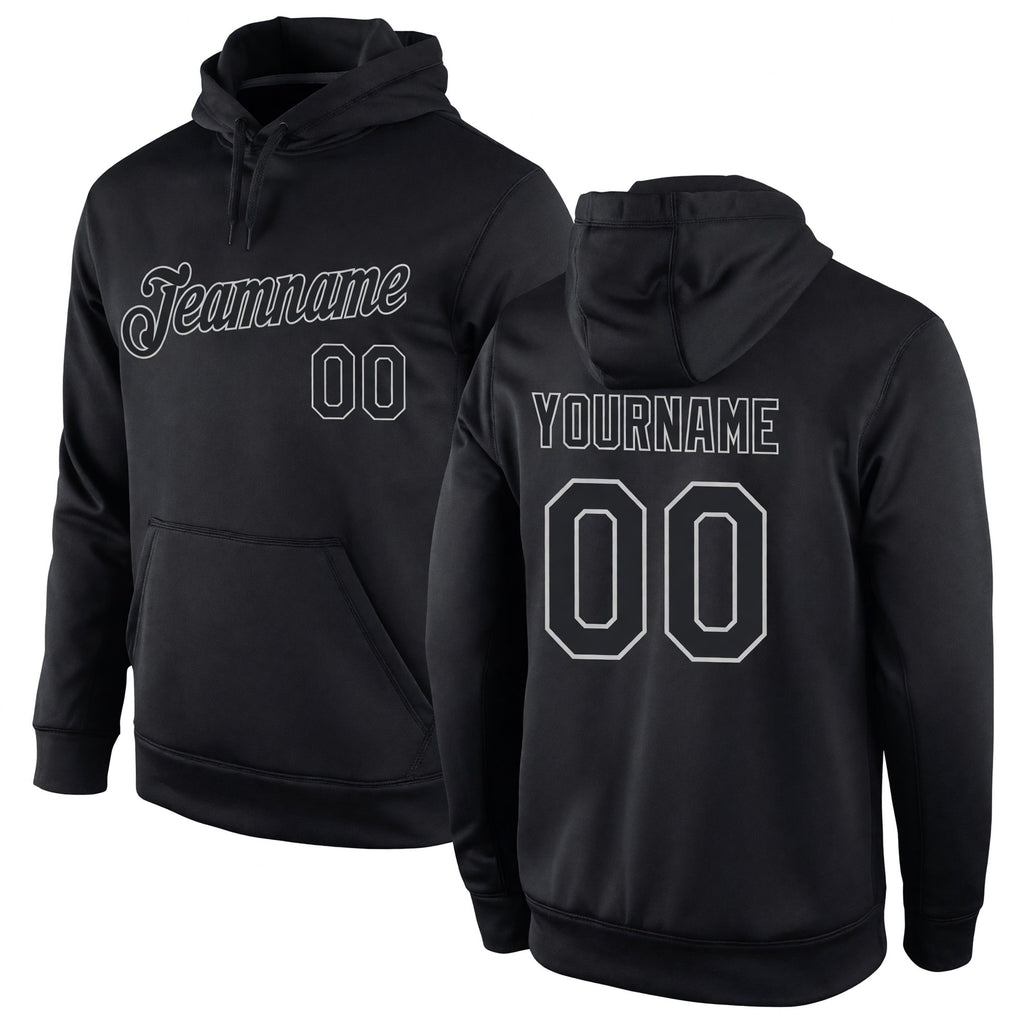 Custom Stitched Black Black-Gray Sports Pullover Sweatshirt Hoodie