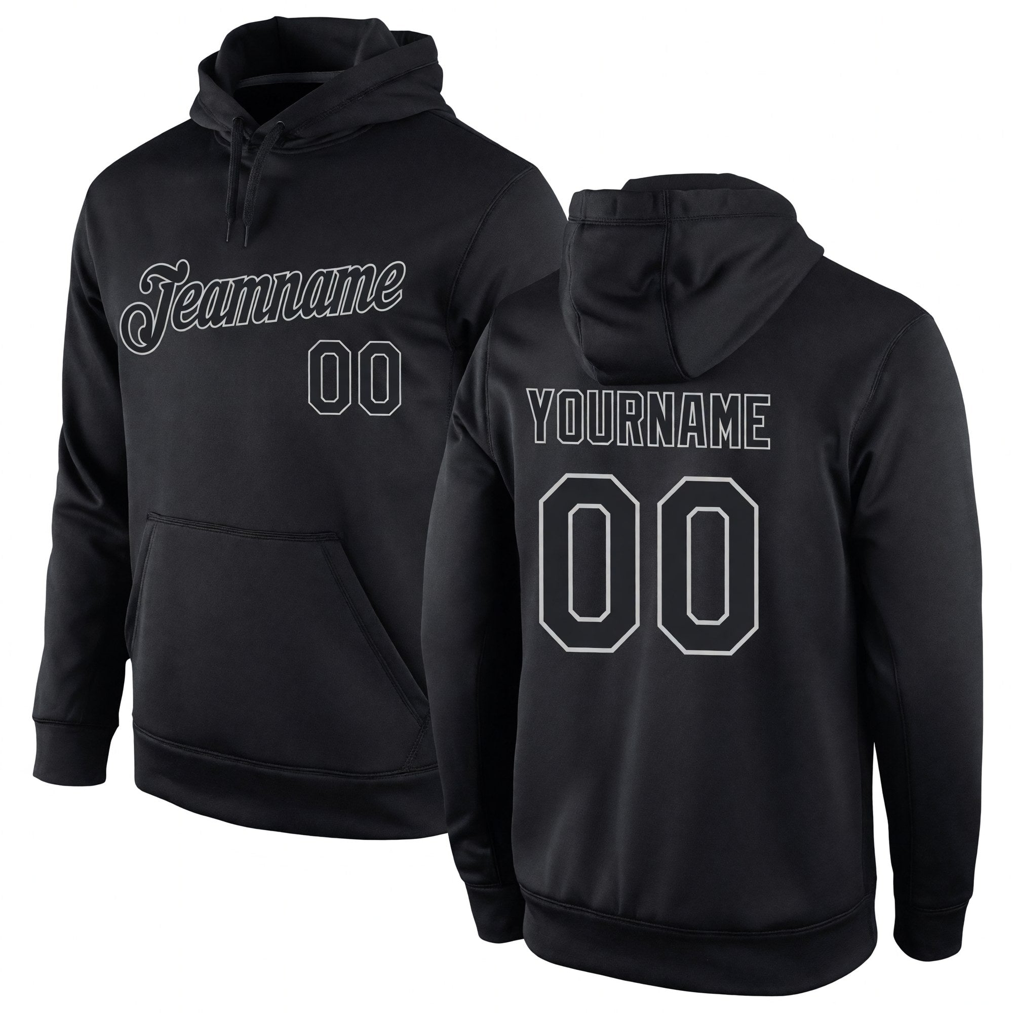 Custom Stitched Black Black-Gray Sports Pullover Sweatshirt Hoodie
