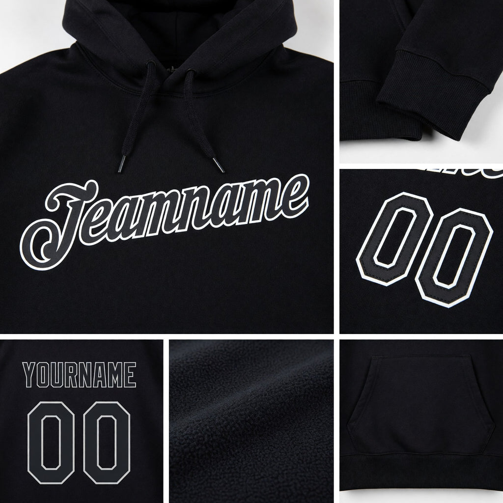 Custom Stitched Black Black-Gray Sports Pullover Sweatshirt Hoodie detail