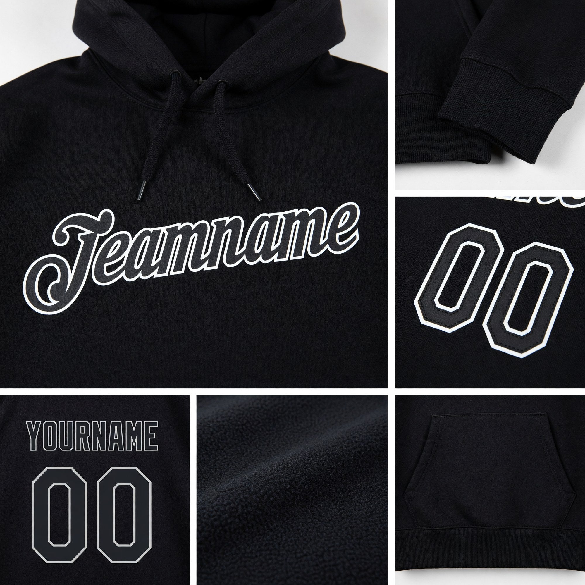 Custom Stitched Black Black-Gray Sports Pullover Sweatshirt Hoodie detail