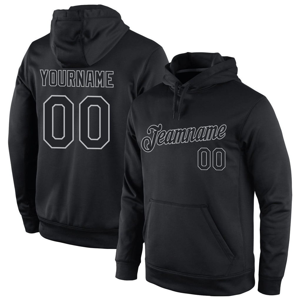 Custom Stitched Black Black-Gray Sports Pullover Sweatshirt Hoodie photo 1