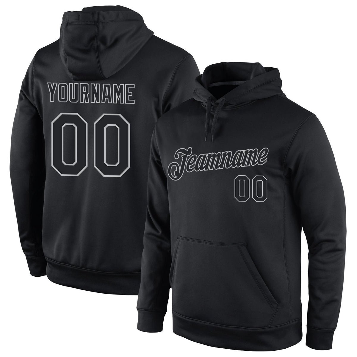 Custom Stitched Black Black-Gray Sports Pullover Sweatshirt Hoodie photo 1