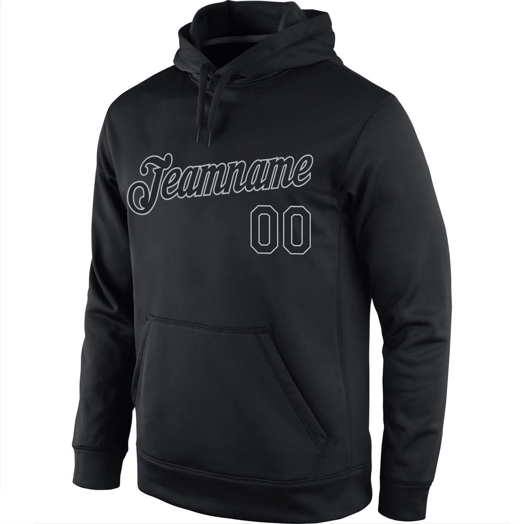 Custom Stitched Black Black-Gray Sports Pullover Sweatshirt Hoodie photo 2