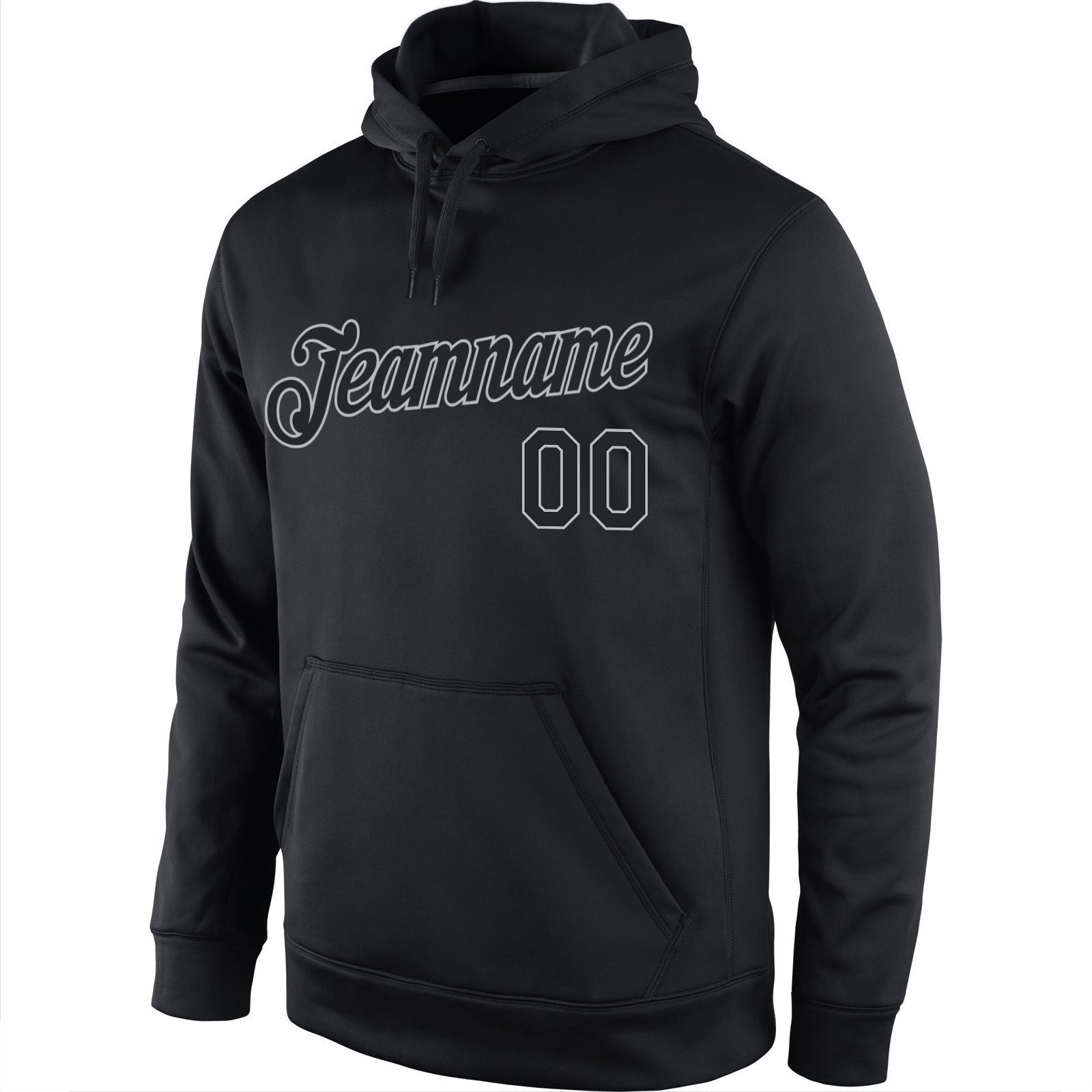 Custom Stitched Black Black-Gray Sports Pullover Sweatshirt Hoodie photo 2