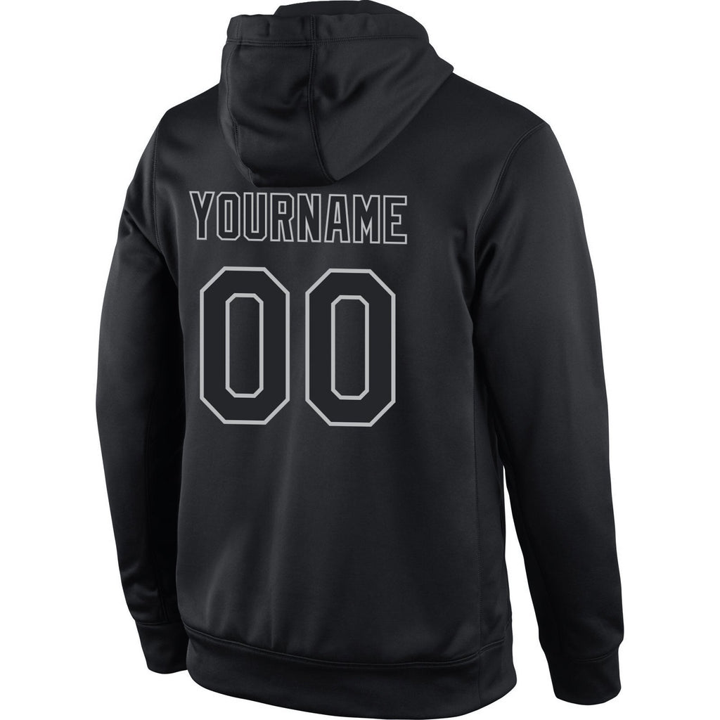 Custom Stitched Black Black-Gray Sports Pullover Sweatshirt Hoodie photo 3