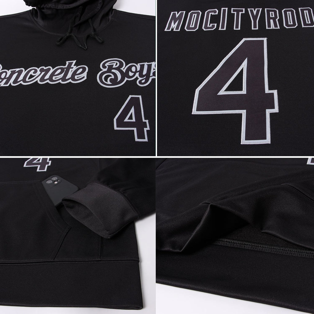 Custom Stitched Black Black-Gray Sports Pullover Sweatshirt Hoodie photo 6