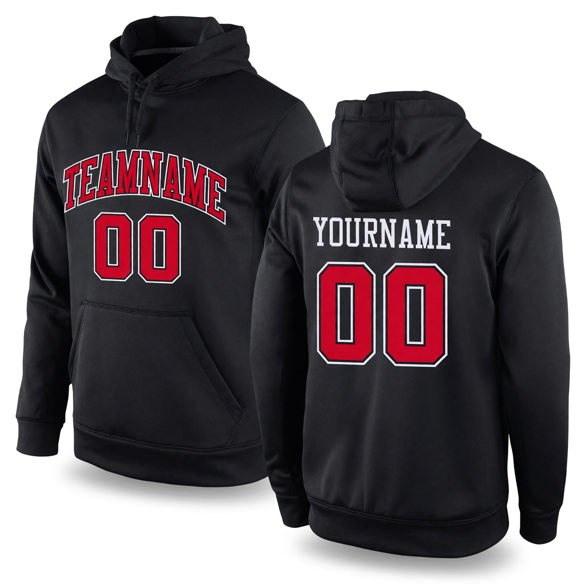 Custom Stitched Black Red-White Sports Pullover Sweatshirt Hoodie