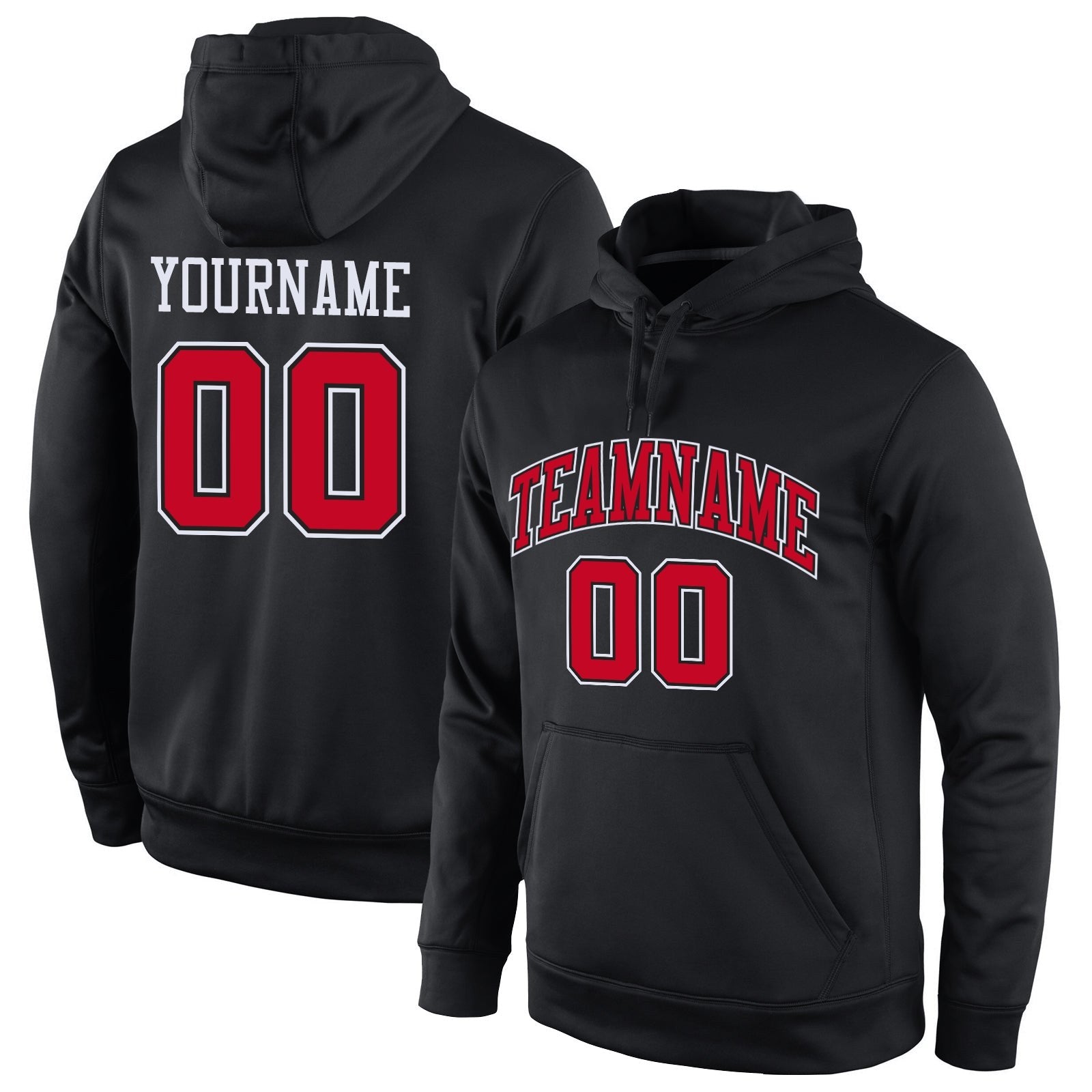 Custom Stitched Black Red-White Sports Pullover Sweatshirt Hoodie photo 1