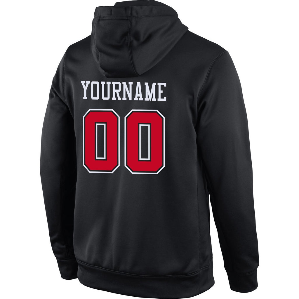 Custom Stitched Black Red-White Sports Pullover Sweatshirt Hoodie photo 3