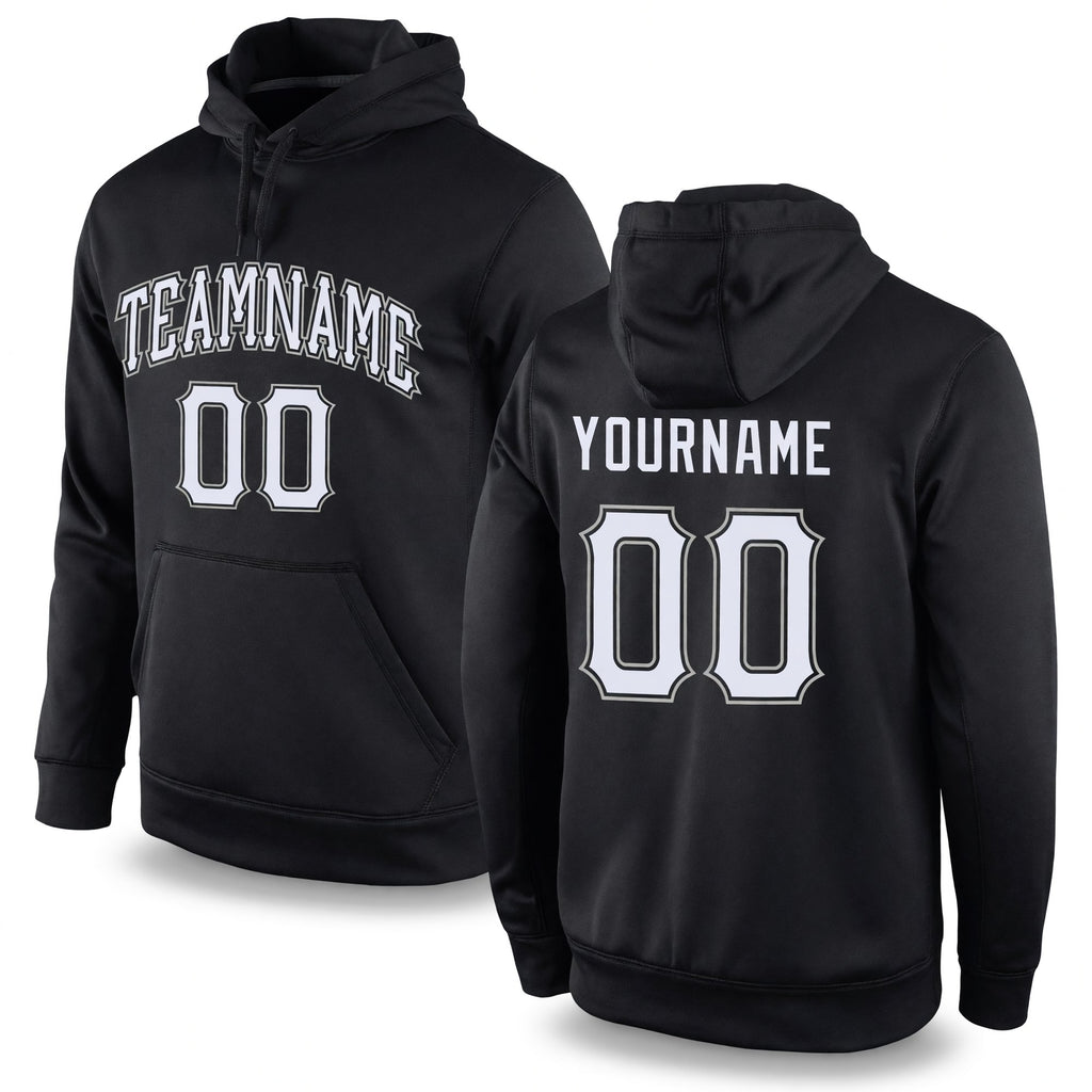 Custom Stitched Black White-Gray Sports Pullover Sweatshirt Hoodie