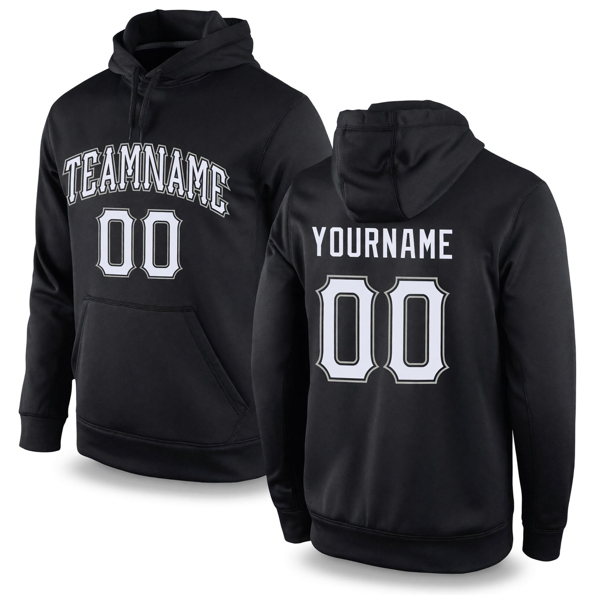 Custom Stitched Black White-Gray Sports Pullover Sweatshirt Hoodie