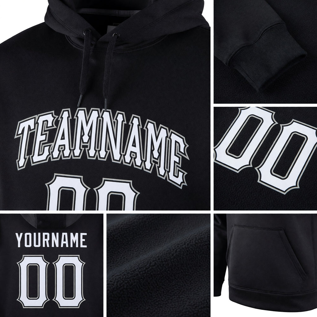 Custom Stitched Black White-Gray Sports Pullover Sweatshirt Hoodie detail