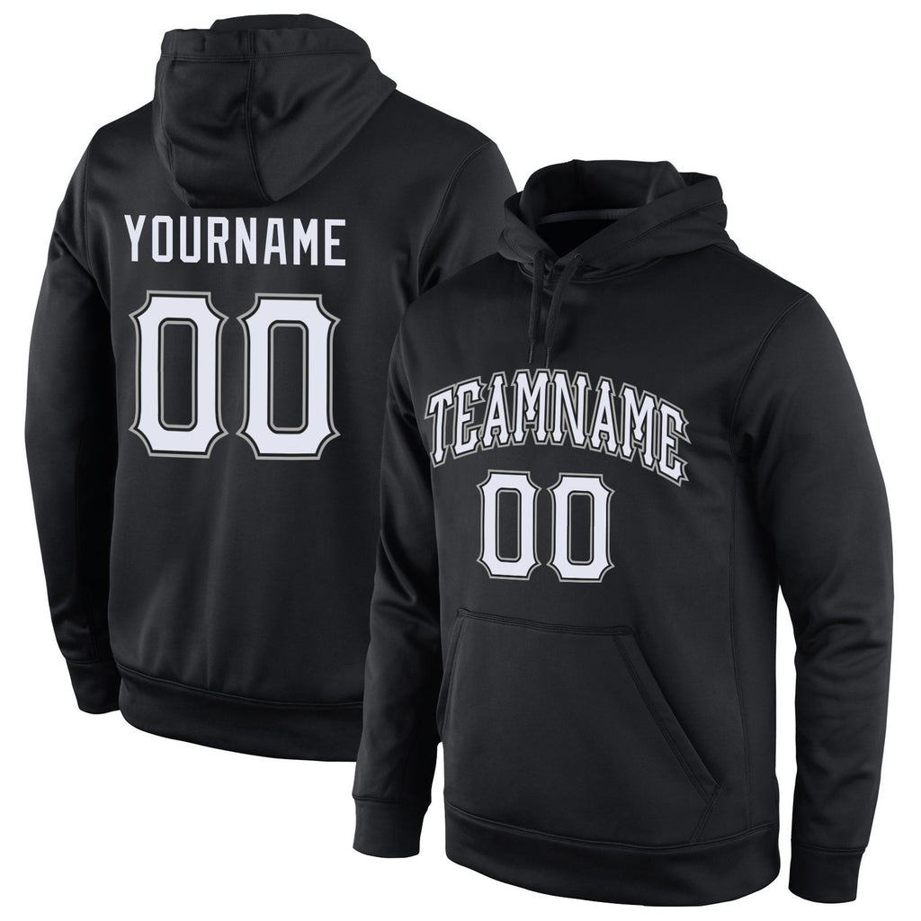 Custom Stitched Black White-Gray Sports Pullover Sweatshirt Hoodie photo 1