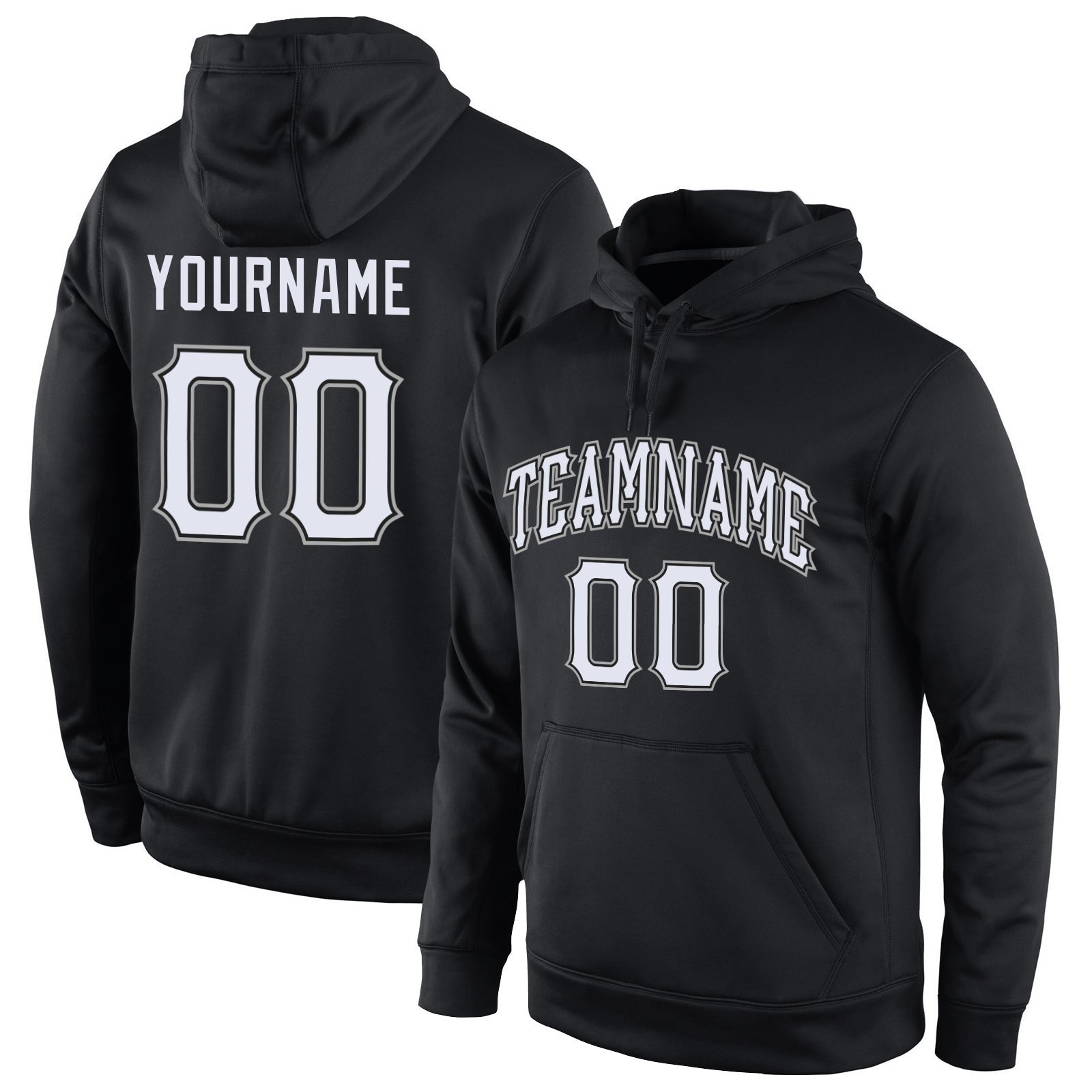 Custom Stitched Black White-Gray Sports Pullover Sweatshirt Hoodie photo 1