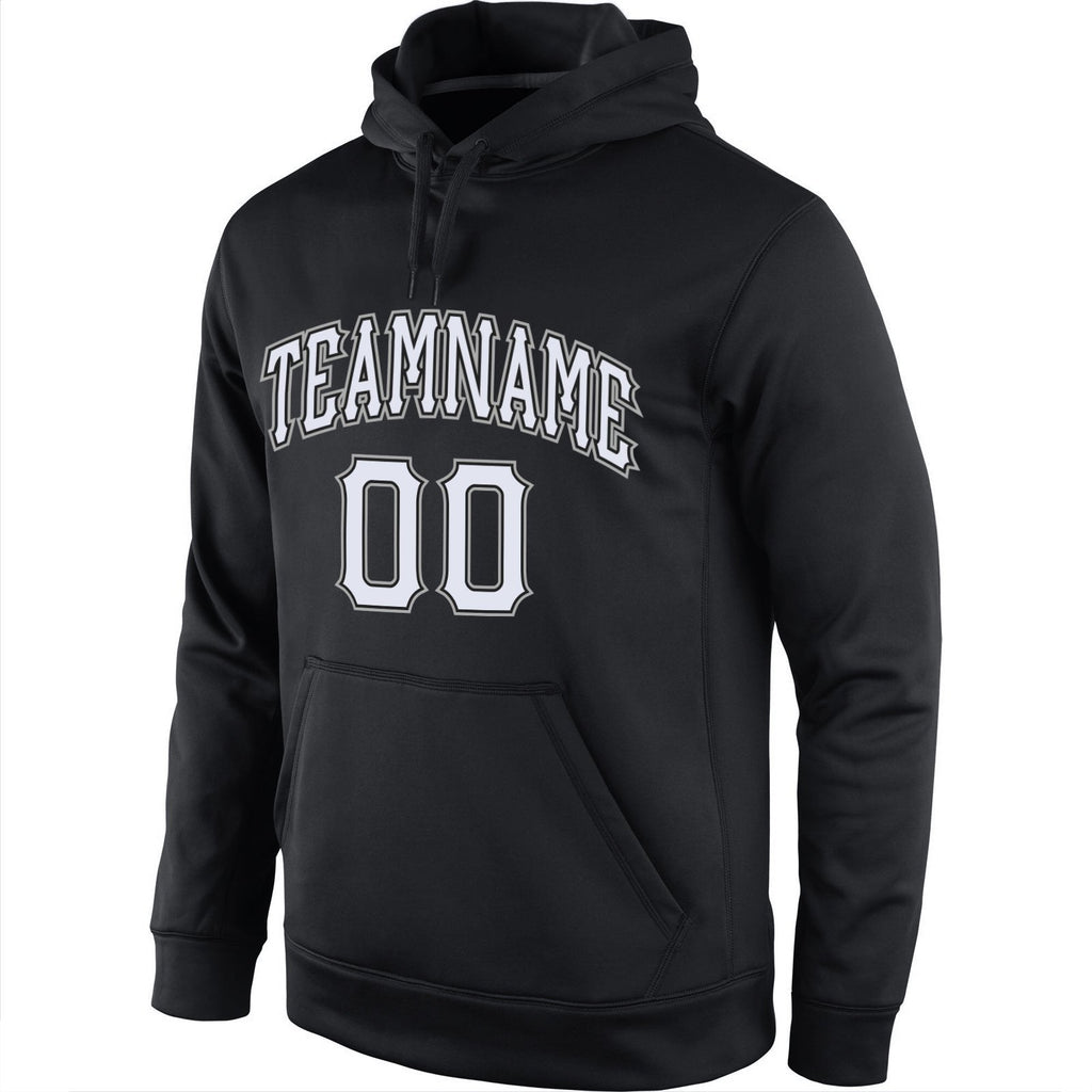 Custom Stitched Black White-Gray Sports Pullover Sweatshirt Hoodie photo 2