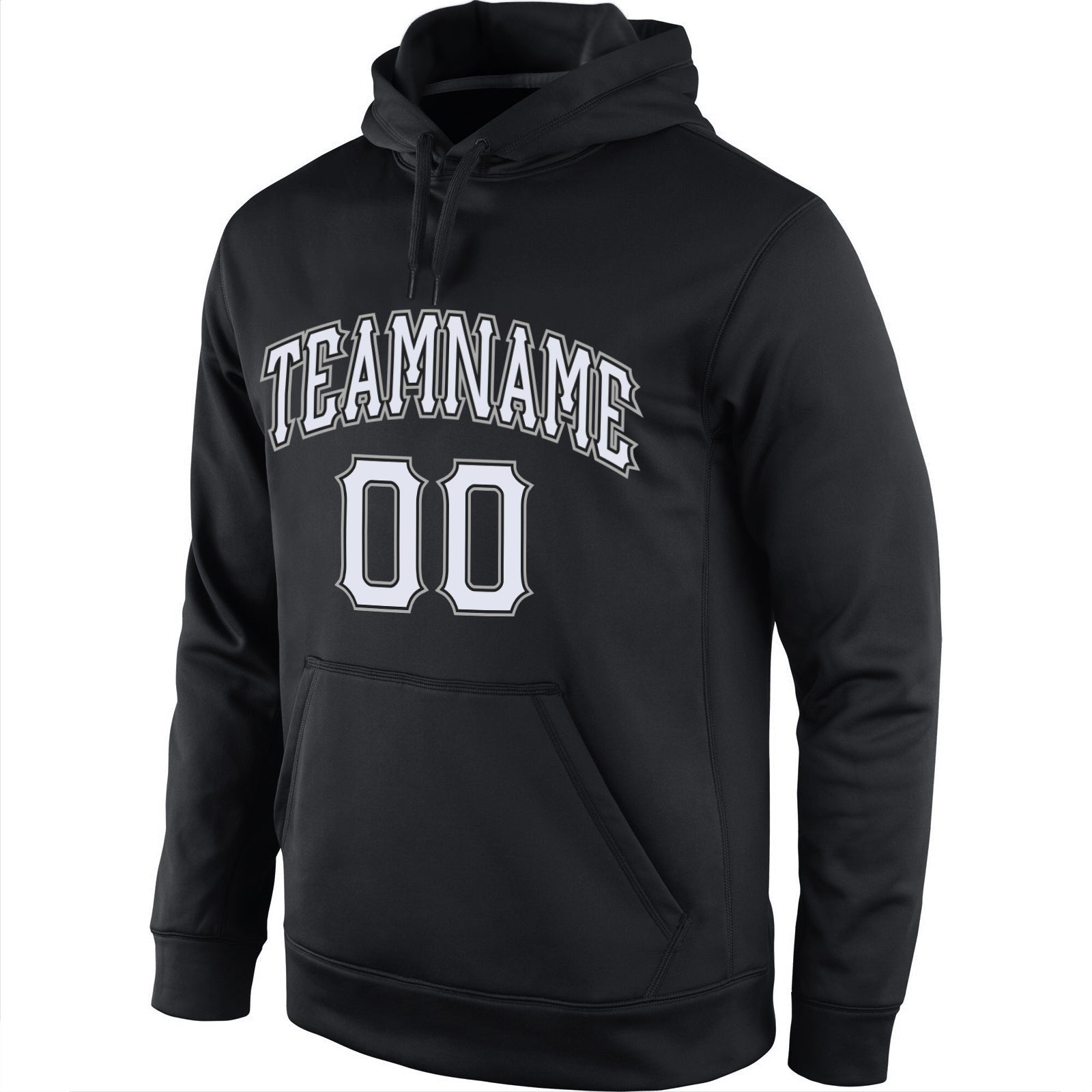 Custom Stitched Black White-Gray Sports Pullover Sweatshirt Hoodie photo 2