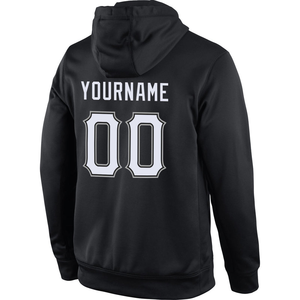 Custom Stitched Black White-Gray Sports Pullover Sweatshirt Hoodie photo 3