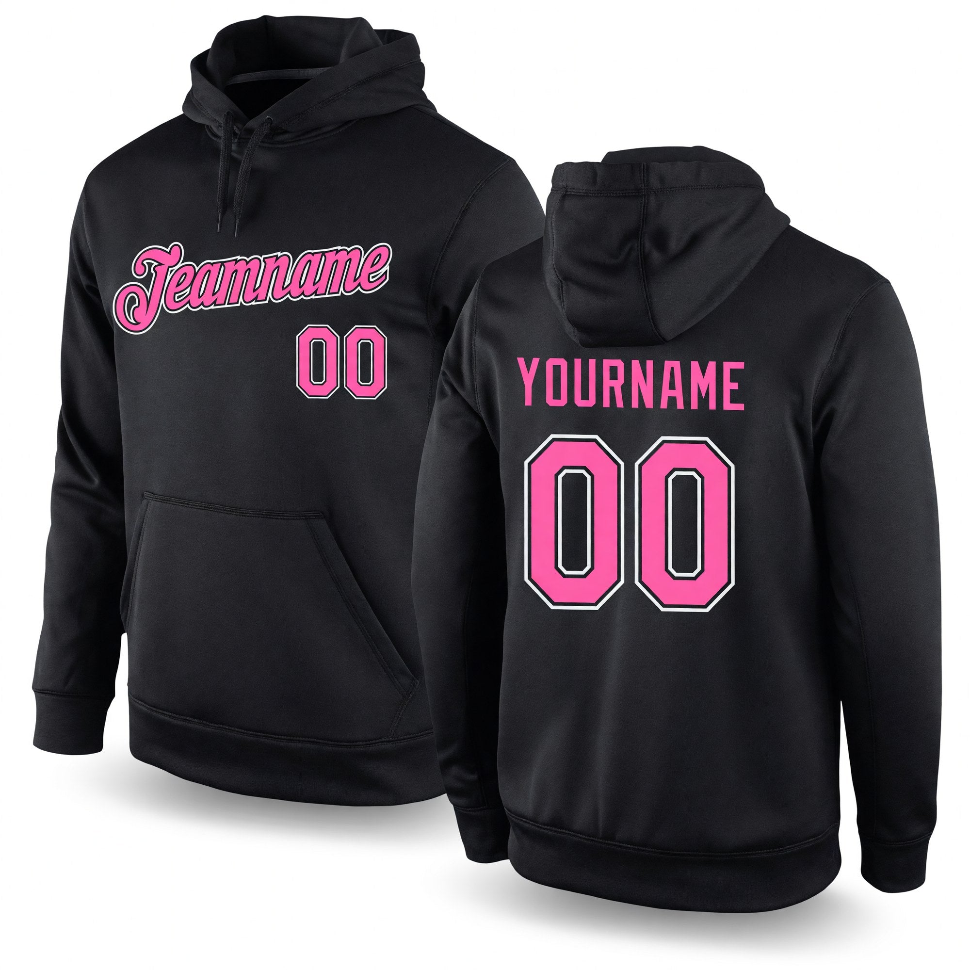 Custom Stitched Black Pink-White Sports Pullover Sweatshirt Hoodie