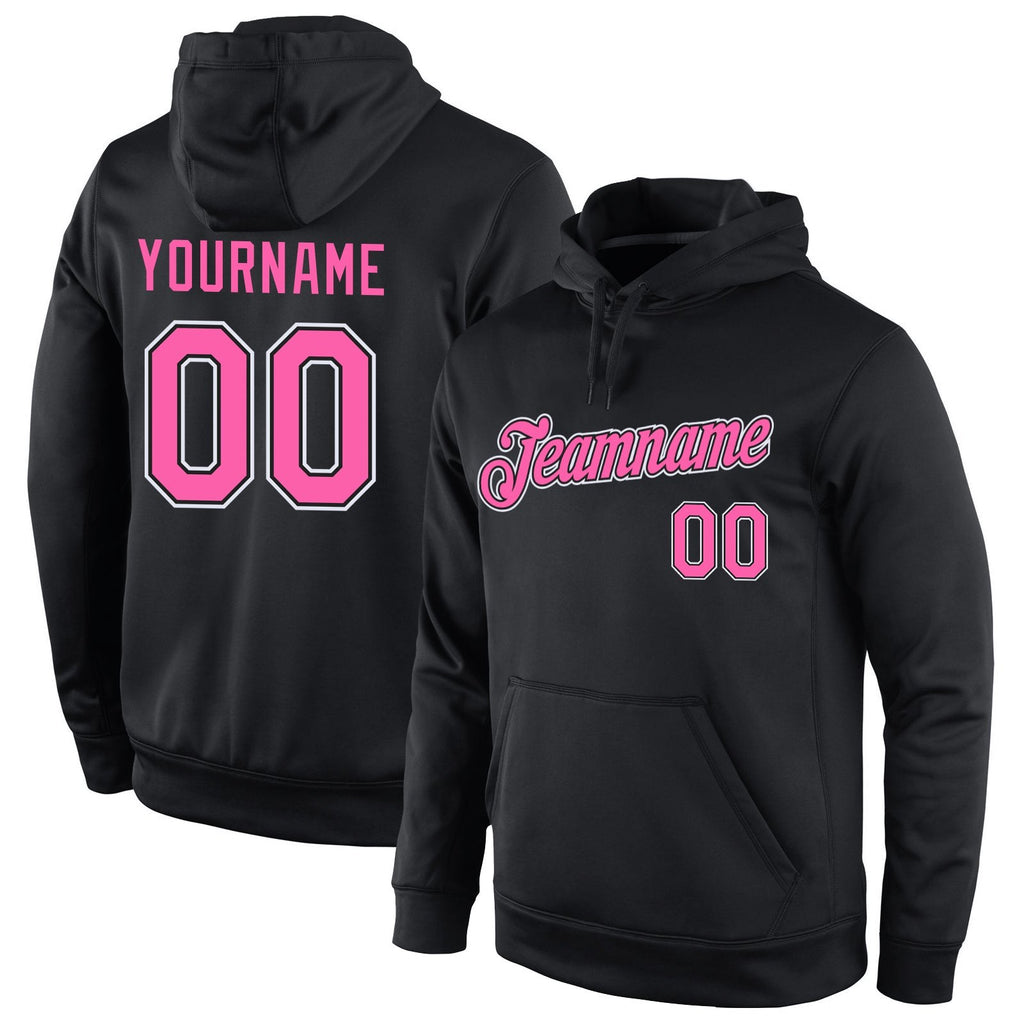 Custom Stitched Black Pink-White Sports Pullover Sweatshirt Hoodie photo 1