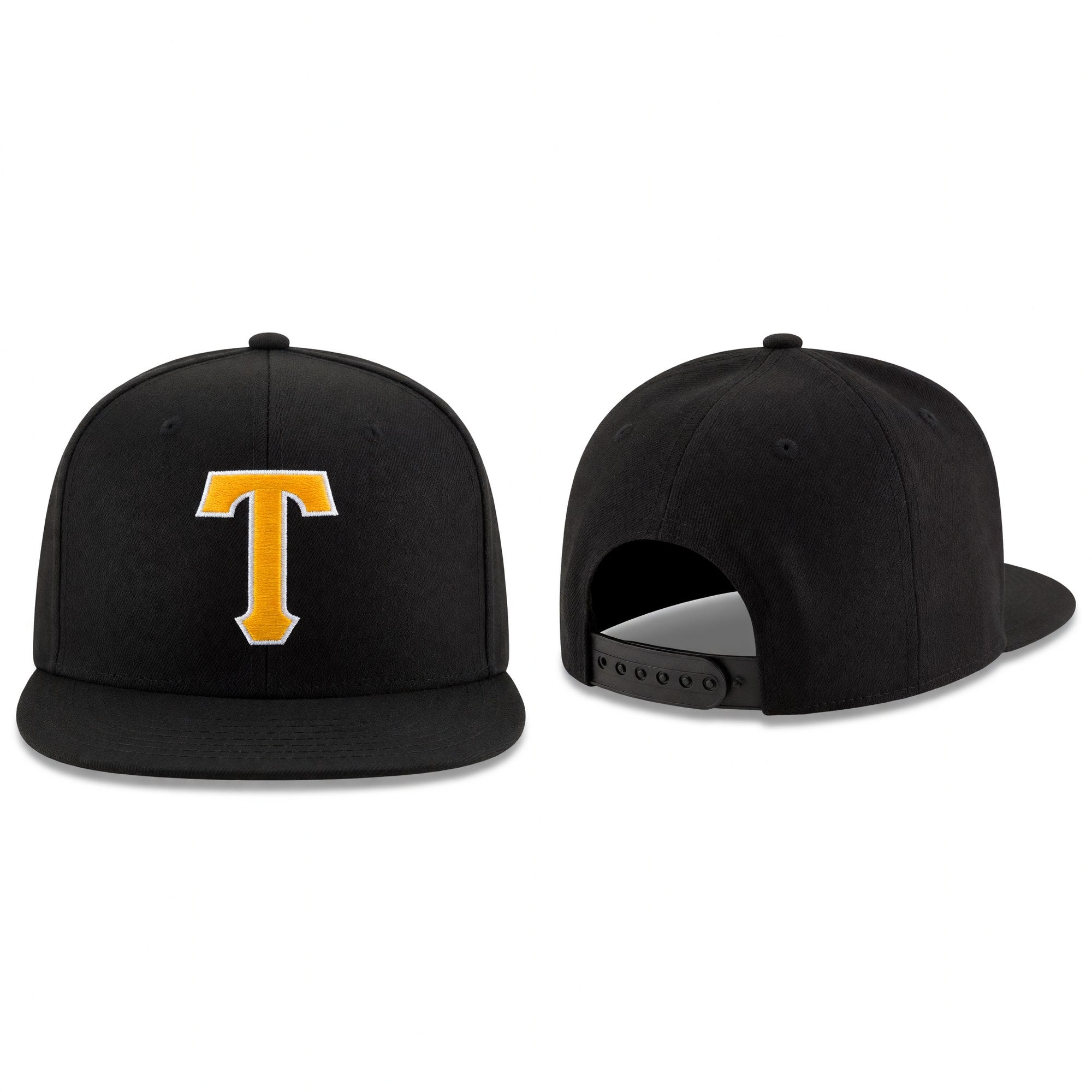 Custom Black Gold-White Stitched Adjustable Snapback Hat