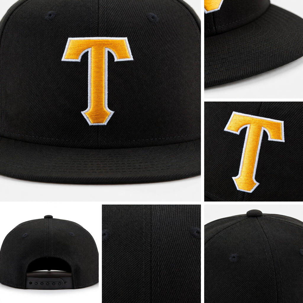 Custom Black Gold-White Stitched Adjustable Snapback Hat detail