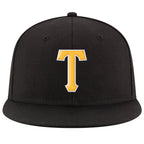 Custom Black Gold-White Stitched Adjustable Snapback Hat photo 2