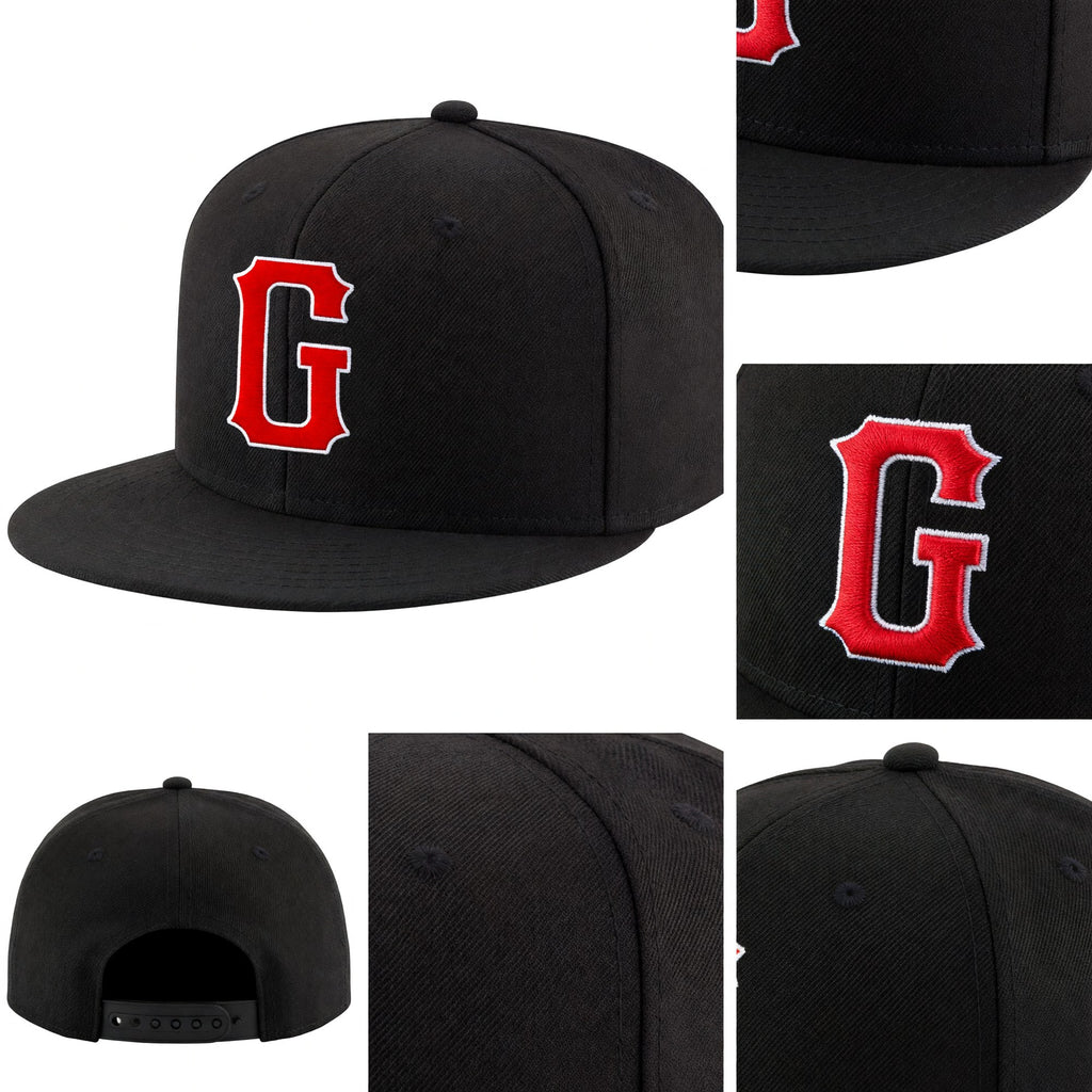 Custom Black Red-White Stitched Adjustable Snapback Hat detail