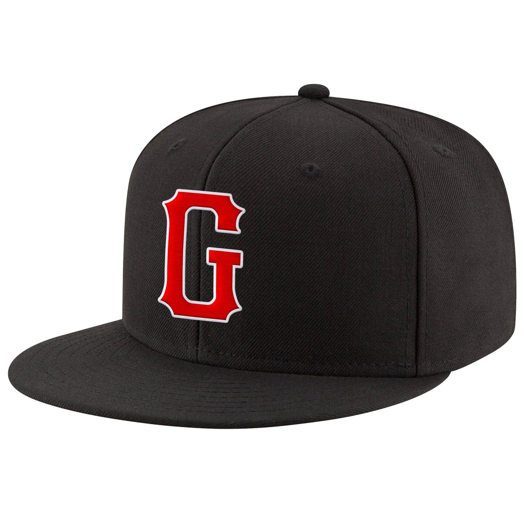 Custom Black Red-White Stitched Adjustable Snapback Hat photo 1