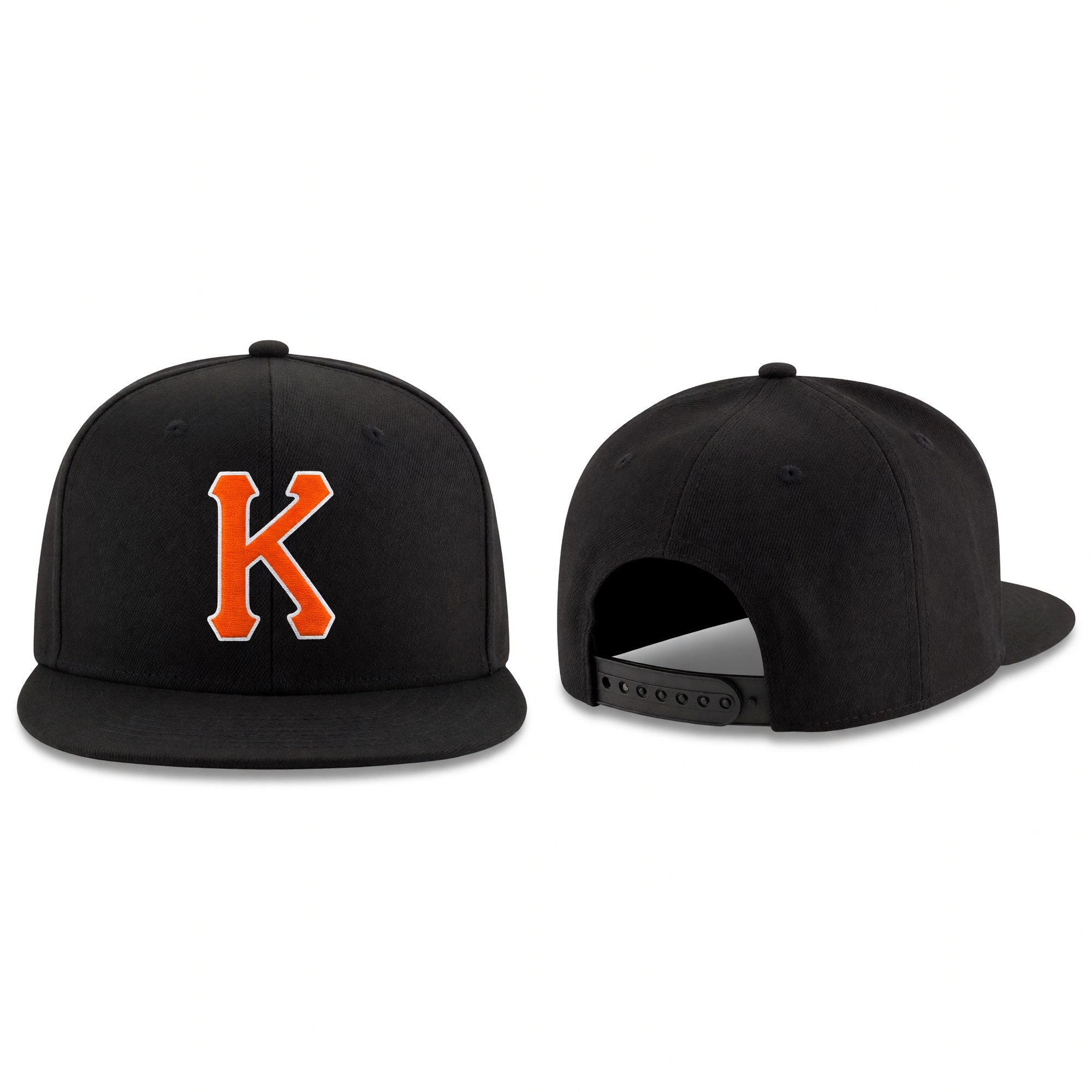 Custom Black Orange-White Stitched Adjustable Snapback Hat