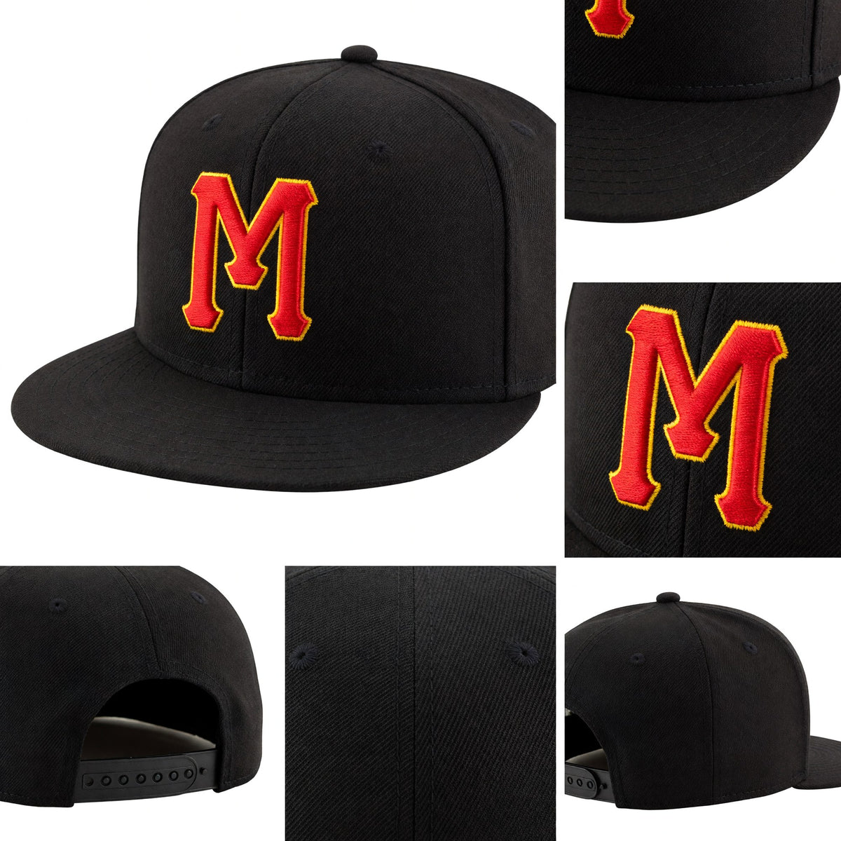 Custom Black Red-Gold Stitched Adjustable Snapback Hat detail