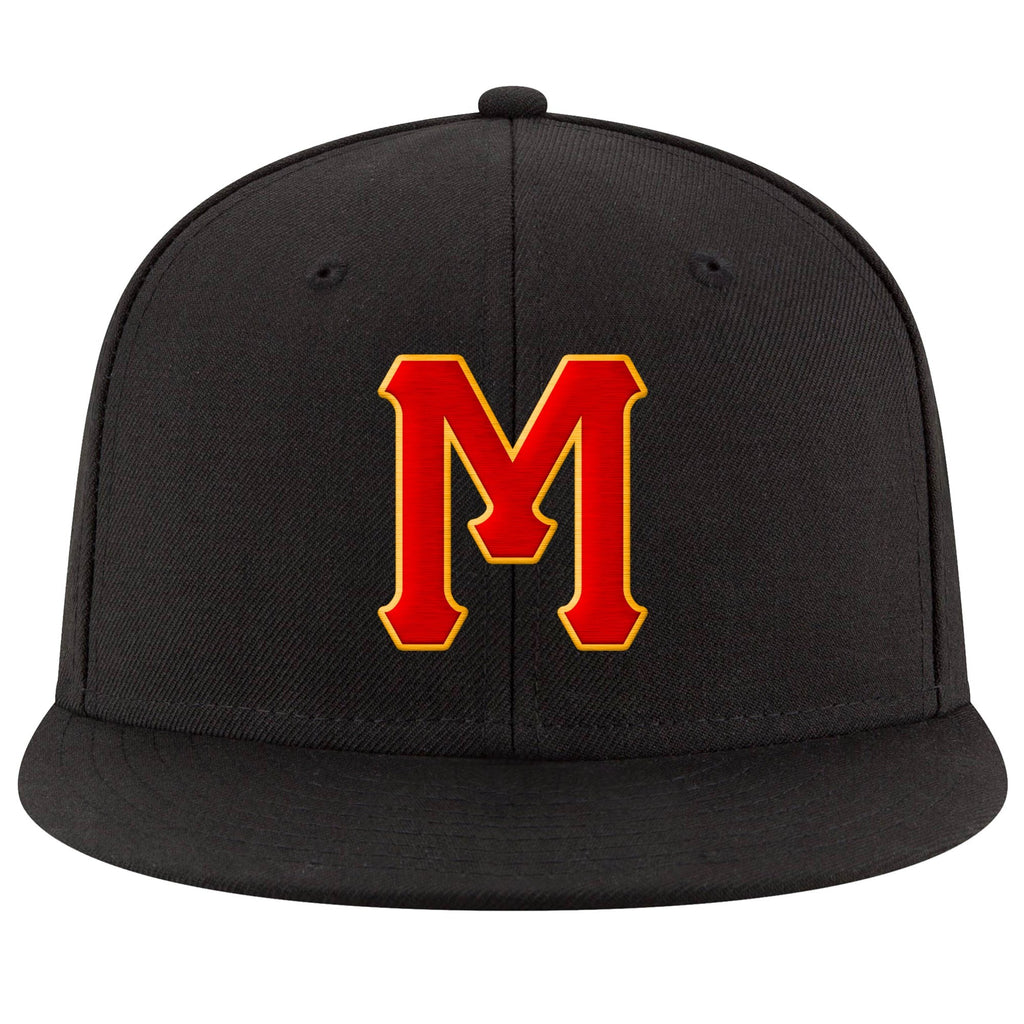 Custom Black Red-Gold Stitched Adjustable Snapback Hat photo 2