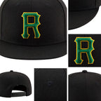 Custom Black Green-Gold Stitched Adjustable Snapback Hat detail