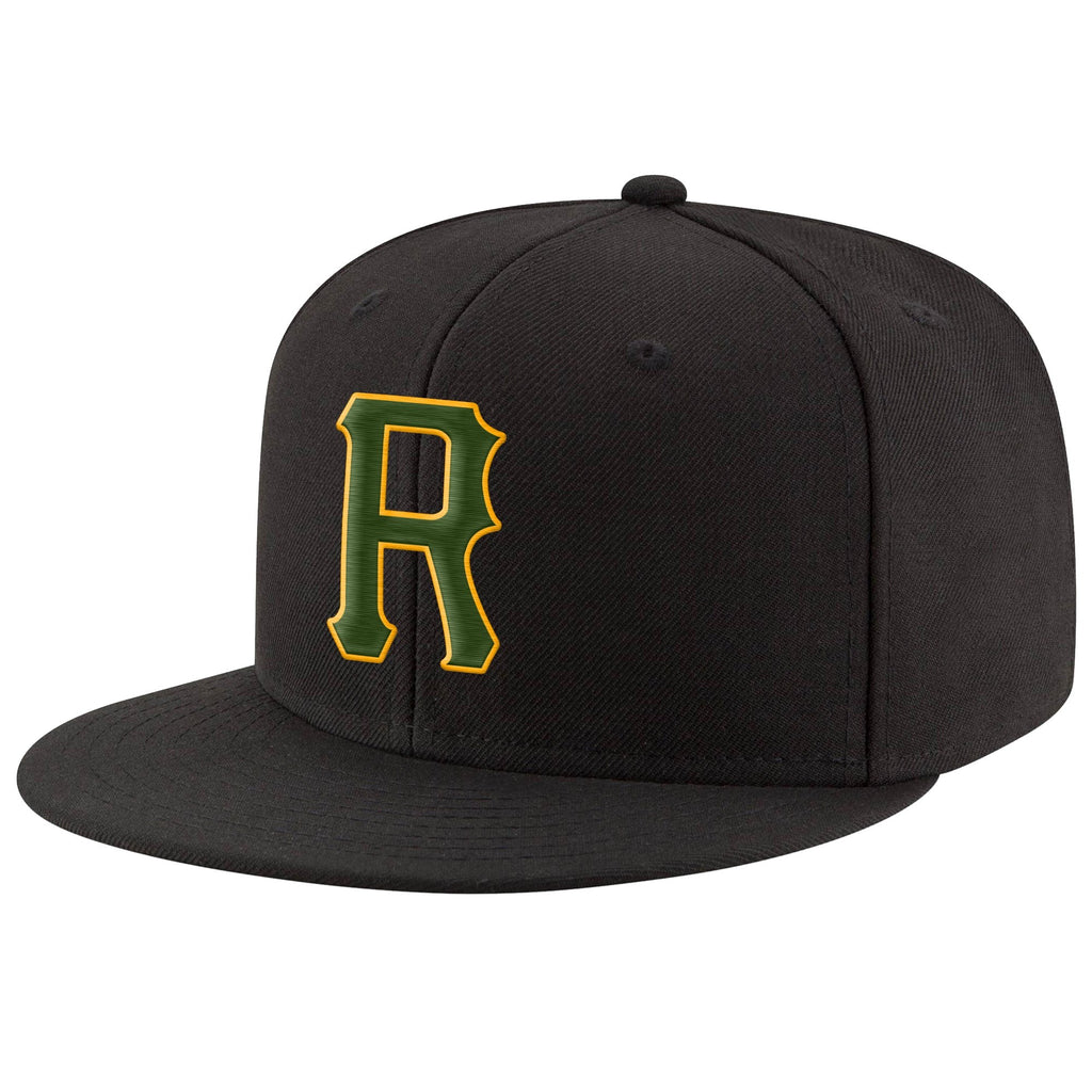 Custom Black Green-Gold Stitched Adjustable Snapback Hat photo 1
