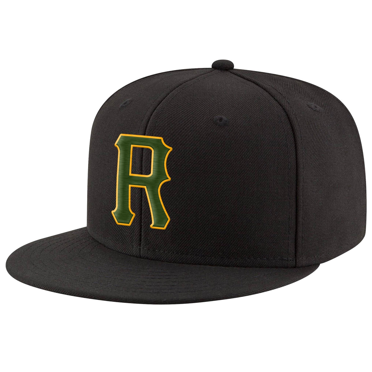 Custom Black Green-Gold Stitched Adjustable Snapback Hat photo 1
