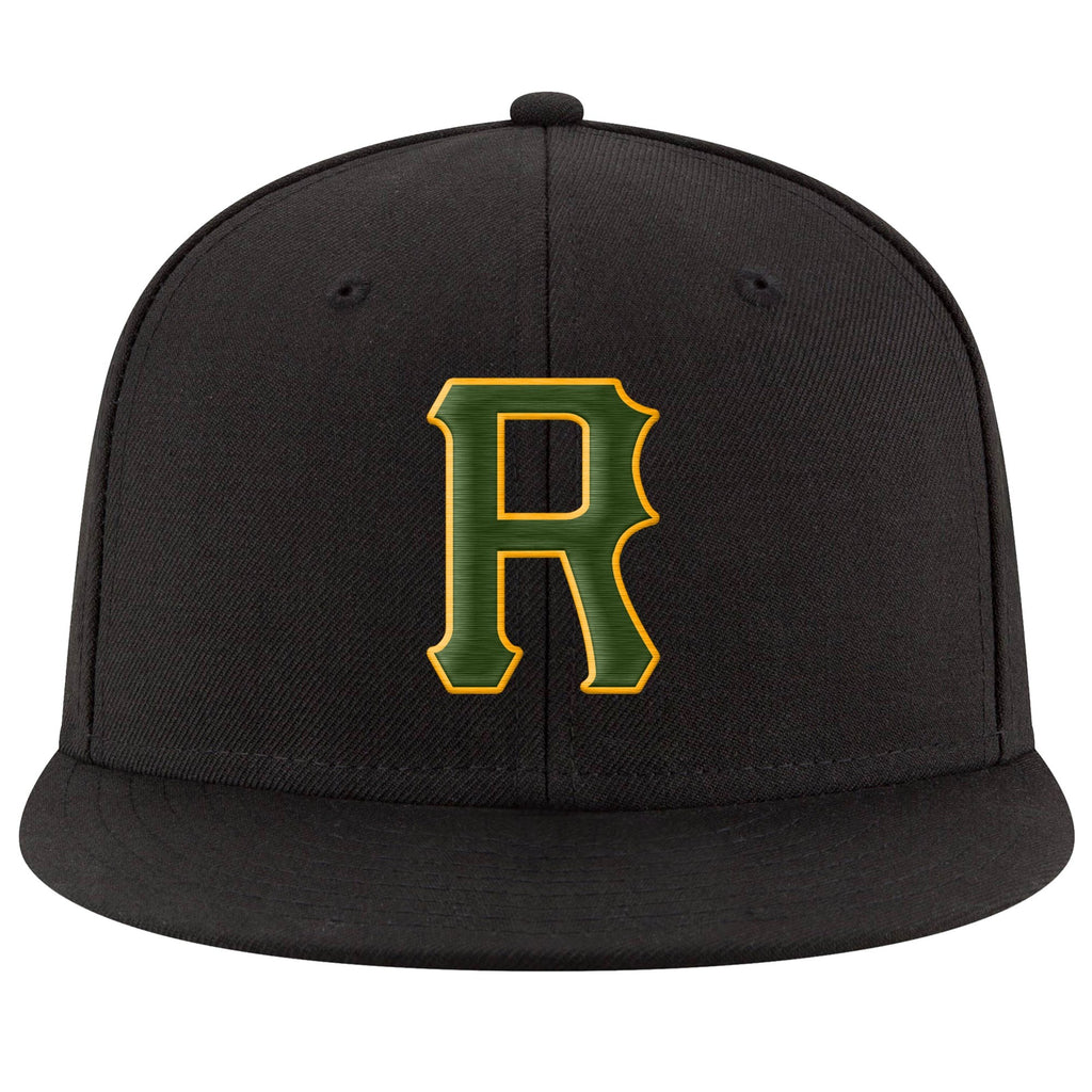 Custom Black Green-Gold Stitched Adjustable Snapback Hat photo 2