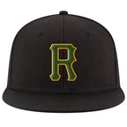 Custom Black Green-Gold Stitched Adjustable Snapback Hat photo 2