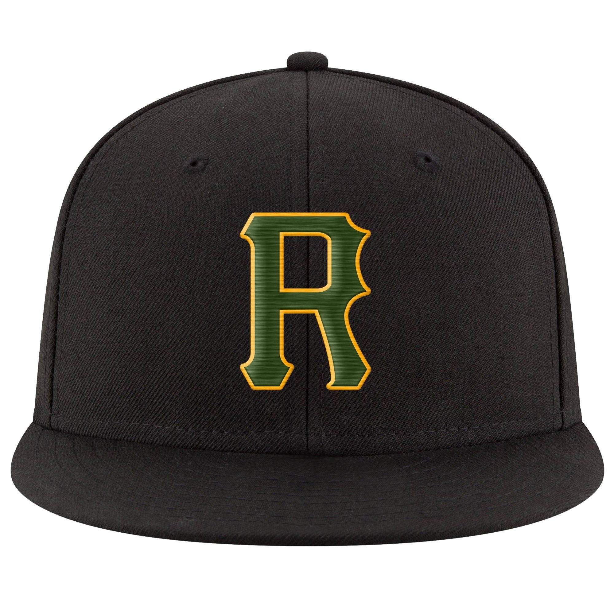 Custom Black Green-Gold Stitched Adjustable Snapback Hat photo 2