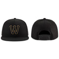 Custom Black Black-Old Gold Stitched Adjustable Snapback Hat