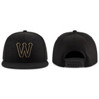 Custom Black Black-Old Gold Stitched Adjustable Snapback Hat