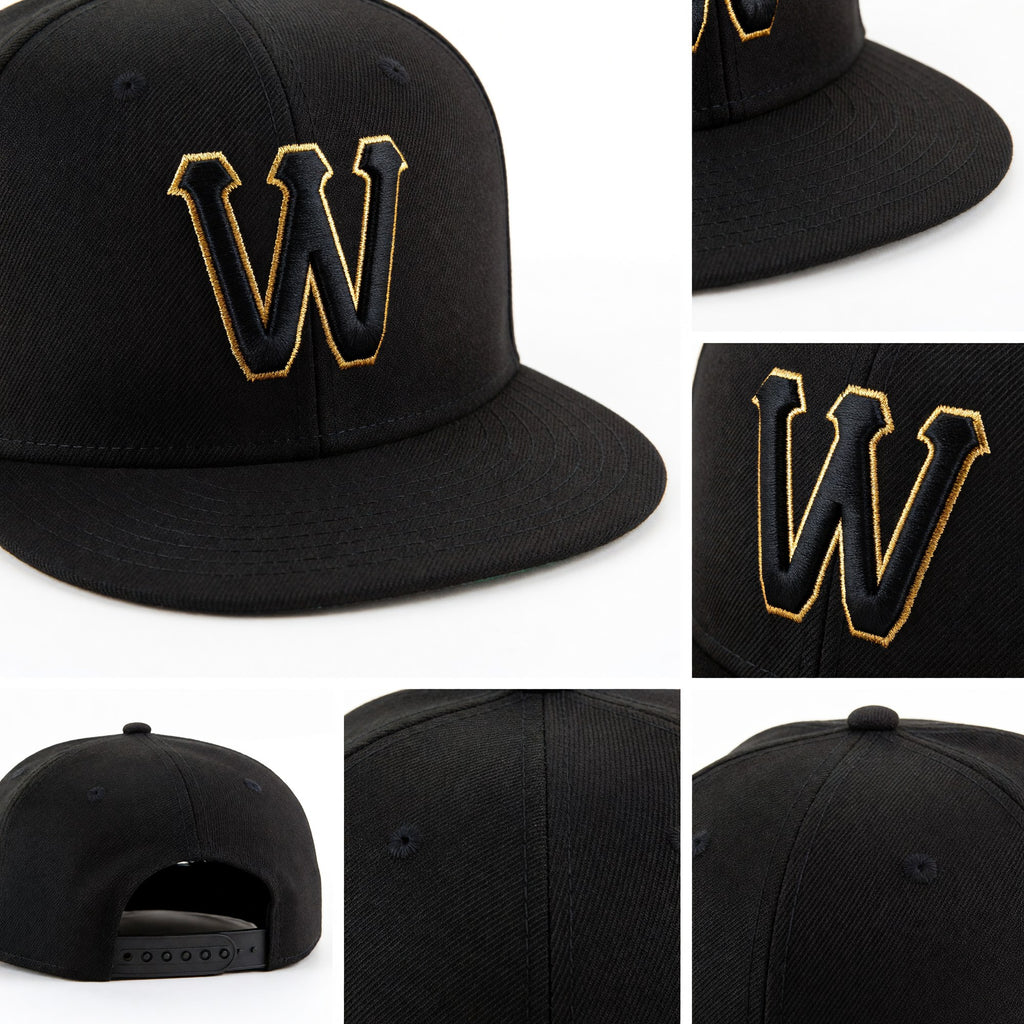 Custom Black Black-Old Gold Stitched Adjustable Snapback Hat detail