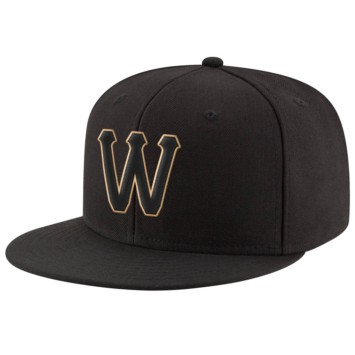 Custom Black Black-Old Gold Stitched Adjustable Snapback Hat photo 1