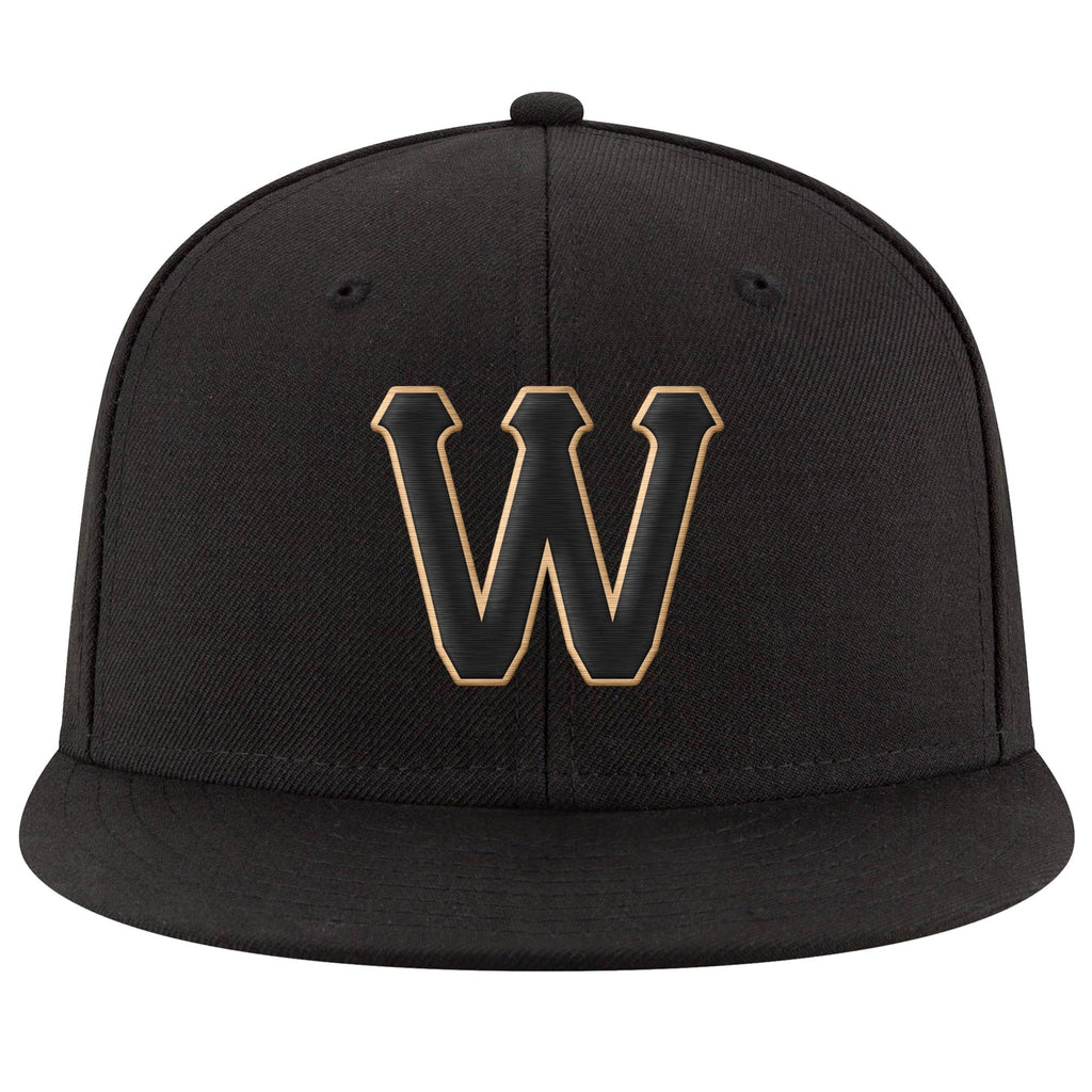 Custom Black Black-Old Gold Stitched Adjustable Snapback Hat photo 2