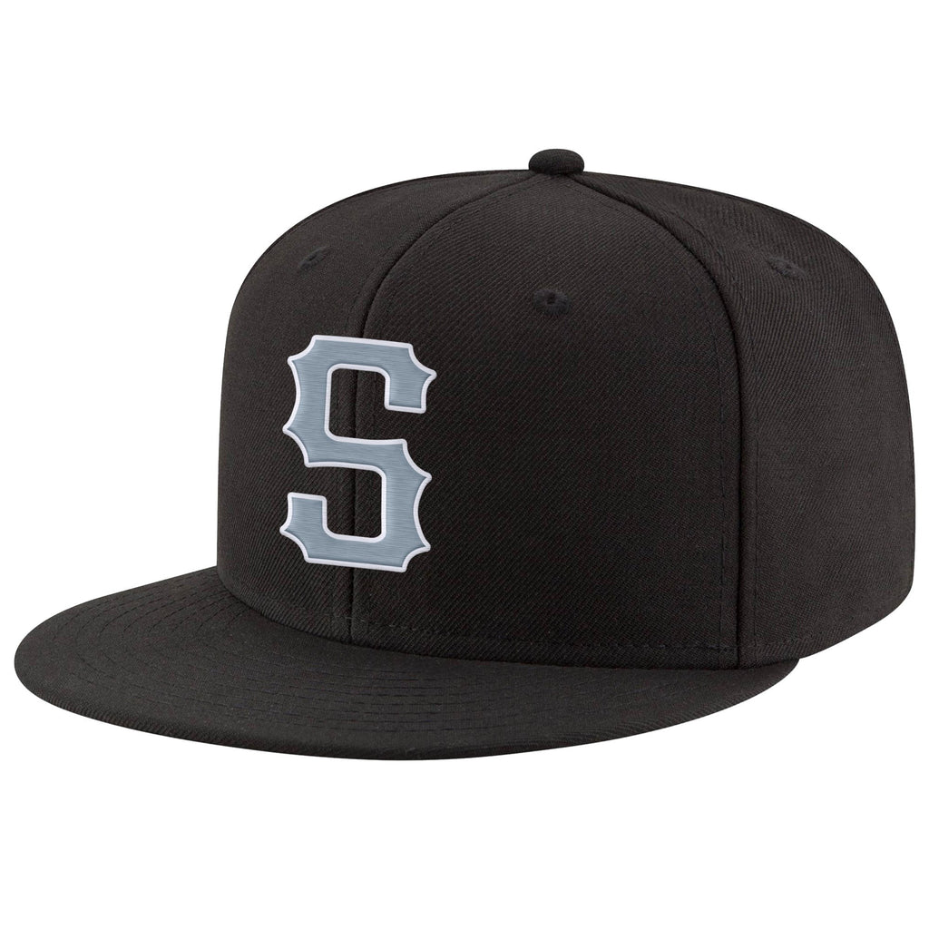 Custom Black Light Gray-White Stitched Adjustable Snapback Hat photo 1