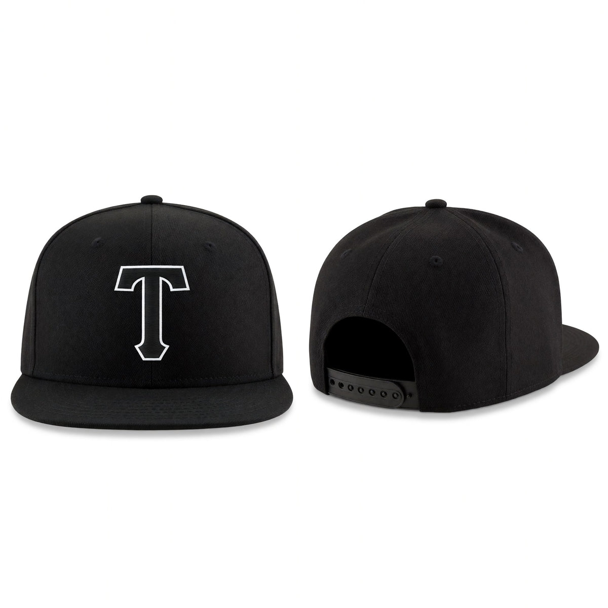 Custom Black Black-White Stitched Adjustable Snapback Hat