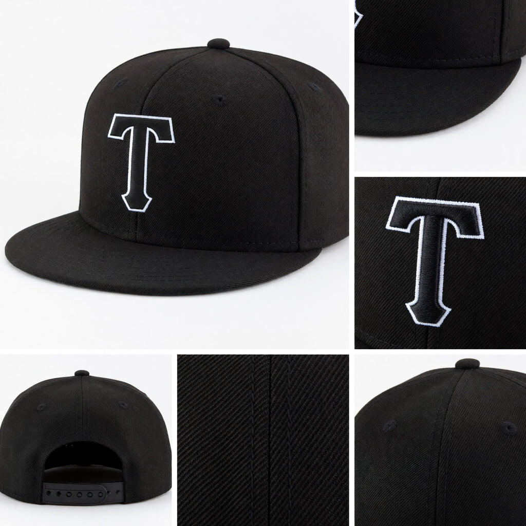 Custom Black Black-White Stitched Adjustable Snapback Hat detail