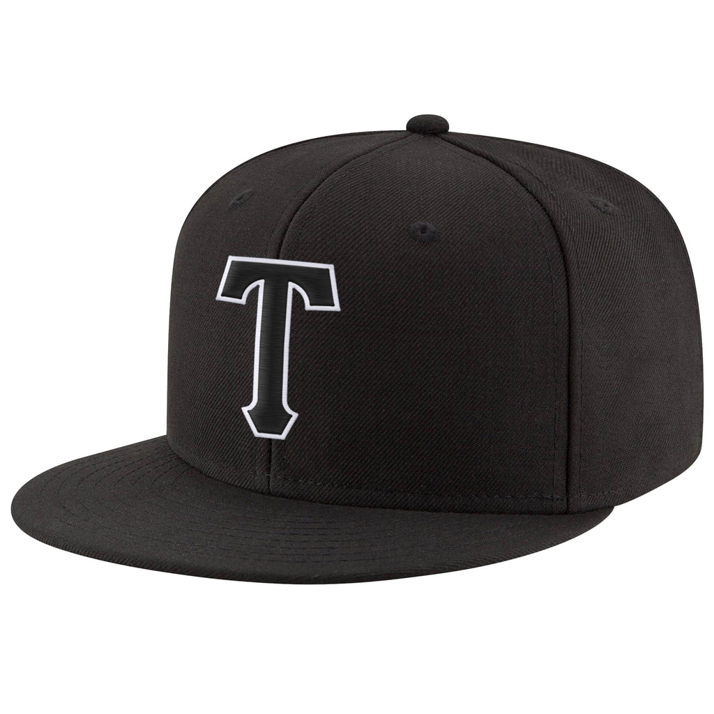 Custom Black Black-White Stitched Adjustable Snapback Hat photo 1
