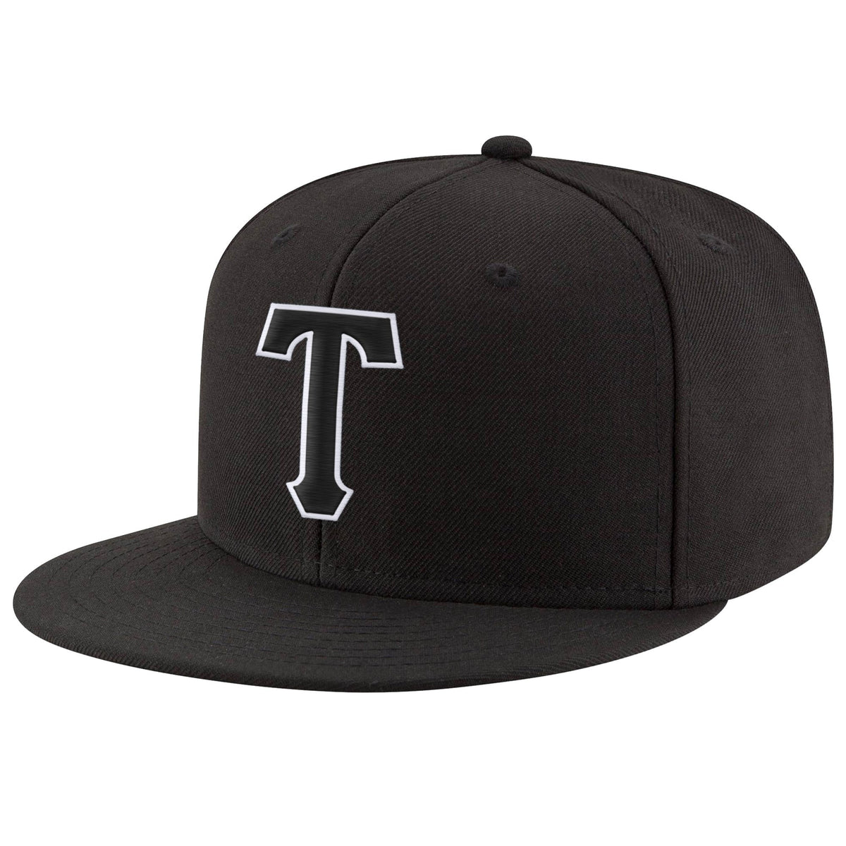 Custom Black Black-White Stitched Adjustable Snapback Hat photo 1
