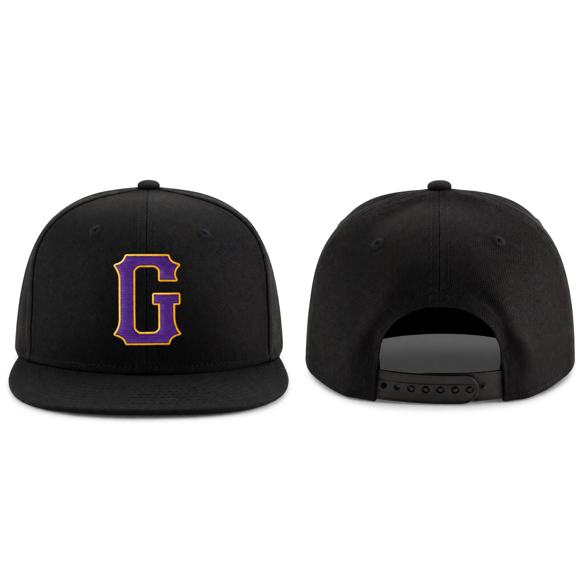 Custom Black Purple-Gold Stitched Adjustable Snapback Hat