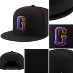 Custom Black Purple-Gold Stitched Adjustable Snapback Hat detail